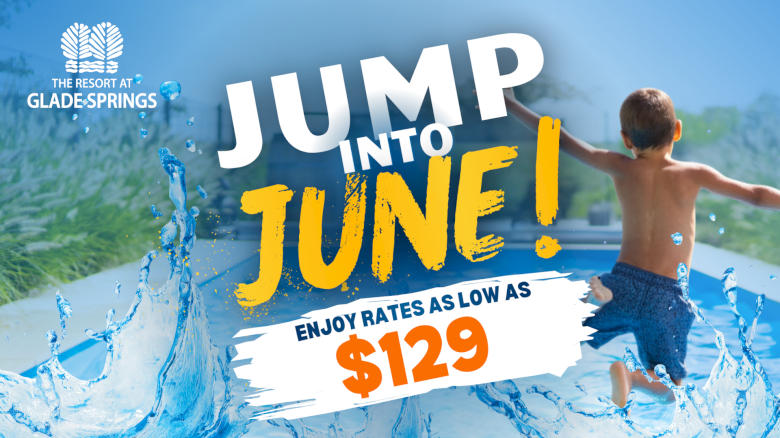 Jump into fun at Glade Springs with rates as low as $129, enjoy water activities, and make a splash!